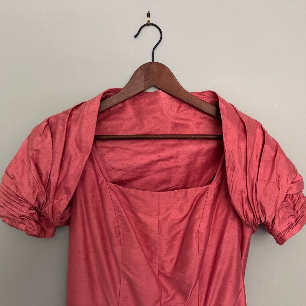 Floor length Formal Coral Taffeta Gown with Shrug Jacket
